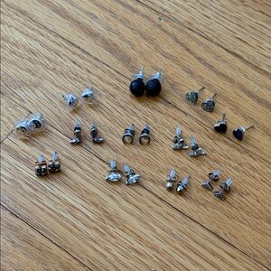 12 Pairs Assorted Silvertone Stud Pierced Earrings